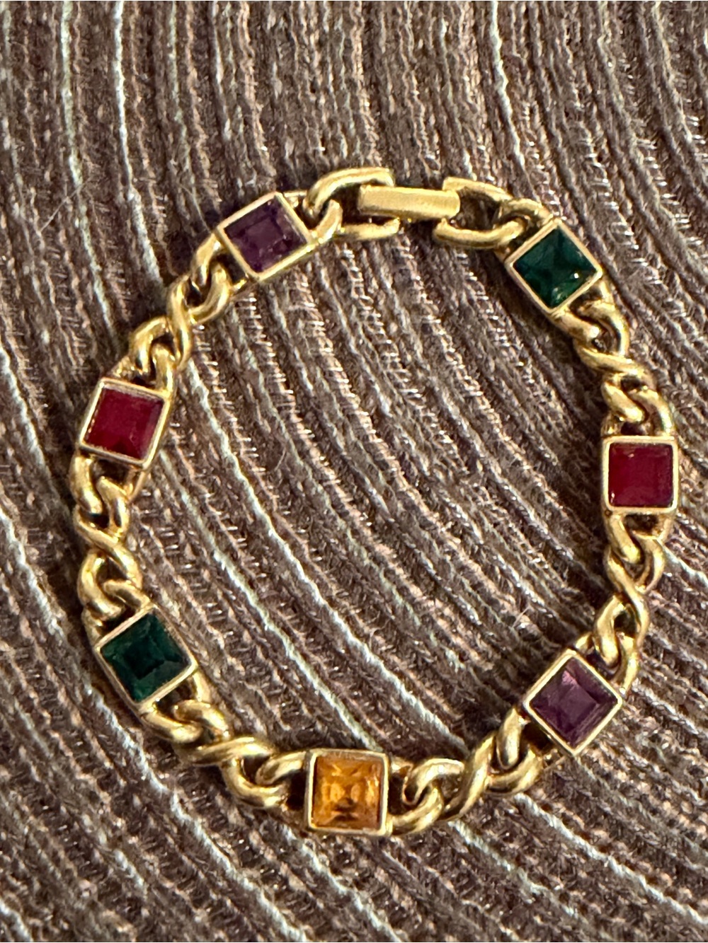 Swarovski crystal Gold-Tone Multicolor Square Link Bracelet
